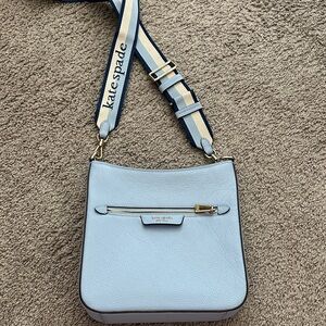kate spade Light Blue Pebbled Leather Crossbody with Striped Strap